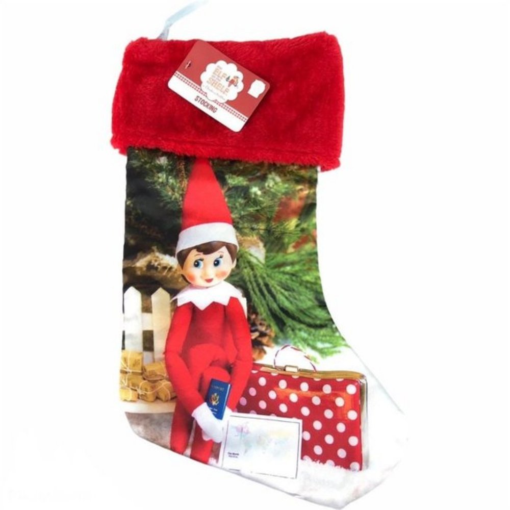 Elf On The Shelf Christmas Stocking 16" Satin with Red Faux Fur NWT